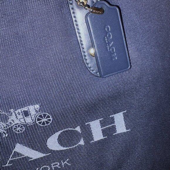 Coach Dark Denim Tote Navy and Burgandy Leather Gold Hardware 2020 with Hang Tag - Picture 4 of 12